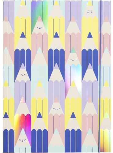 folia 69021 - Sammelmappe A3 HOTFOIL COLOURFUL PENCILS, Zeichenmappe aus FSC-Mix Papier mit Folienveredelung, Mappe aus stabilem Karton mit Gummiband