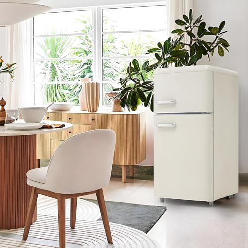 Kühlschrank mit Gefrierfach, Kühl-Gefrierkombination, 72 Liter Doppeltür-Kühlschrank mit 21L Gefrierschrank, 39dB, LED, Glasablagen, Gemüsefach, Türablagen, für Küche, Wohnzimmer, Büro,White