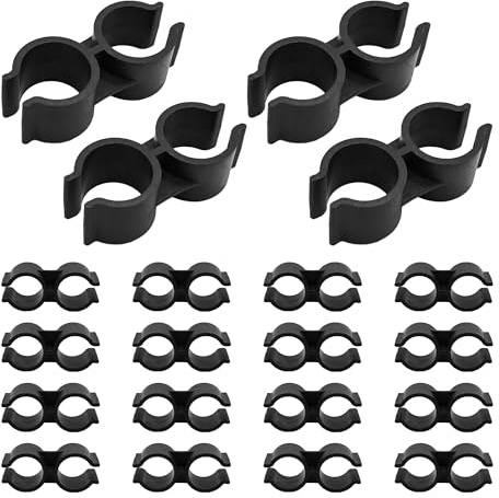 bociloy 20PCS Double Port Pipe Clamps, 25mm/1 inch Heavy Duty Plastic Double Line Clips for Shelf Pole Connection, Warehouse Storage Rack Fasteners, Chain Link Fence Panel Connectors