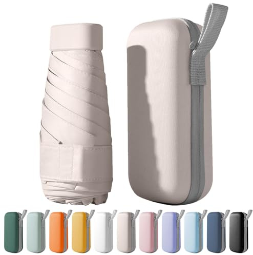 FANSEZQ Paraguas Plegable Mini Ultraligero | Protección UV 50+ Antiviento |,Compacto para Viaje | Incluye Funda de Cápsula para Hombres y Mujeres (Beige)