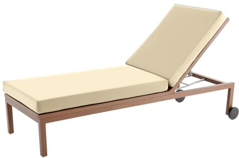 Aocase Cojín Grueso Impermeable para Tumbona Exterior Antideslizante y Duradero con Correas de Sujeción - Fácil de Limpiar (Lavable) Uso en Jardín, Terraza, Balcón,Marfil,203x66x8cm