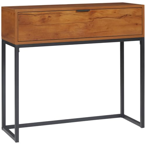 HOMCOM Consolle Ingresso Minimal con Maniglia 80x30x76 cm Marrone e Nero | Cassetto Grande, Tavolino a Consolle, in Truciolato con Gambe in Acciaio