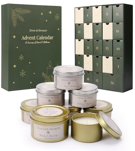 Zweig & Ewigkeit Advent Calendar 2025 - Scented Candles Advent Calendar with 24 Mini Candles (25 g & 40 g) - 6 Festive Winter Fragrances - Gift Idea for Christmas & Advent