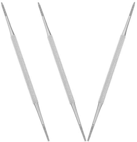 Grattoir à Cuticules en Acier Inoxydable 3 Pièces, Double Tête | Poignée Antidérapante, Tête Lisse et Portable, Usage Maison ou Salon, Couleur Argenté
