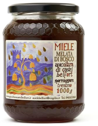 Apicoltura Castel Belfort - Miele di Melata di Bosco 100% Italiano, Lavorato a Freddo, Miele Naturale Artigianale, Ideale per Merende, Formaggi e Dolci, 1 kg