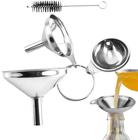Entonnoirs en acier inoxydable pour la cuisine | Entonnoirs métalliques pour remplir des bouteilles | Outil de qualité alimentaire avec brosse de nettoyage pour transférer de l'huile, du liquide, des