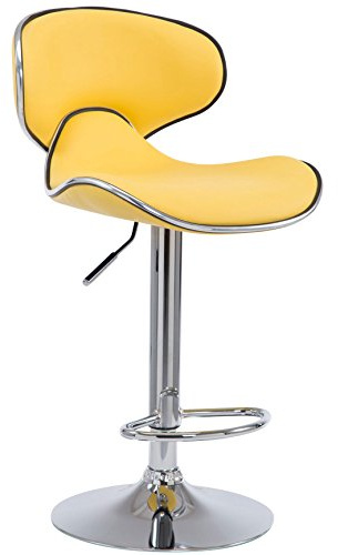 CLP Sgabello Design Cucina Las Vegas V2 In Similpelle Con Schienale I Sedia Alta Imbottita Girevole Regolabile 62-82 CM, Colore:giallo, Colore del telaio:cromo