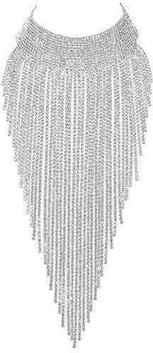 EVER FAITH Damen Kristall Lätzchen Aussage Lange Quaste Choker Halskette Klar Silber-Ton Kostüm Schmuck