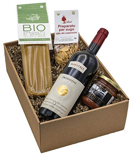 The Wine Guys Geschenkset Nudelliebe mit Rotwein & Pasta | Primitivo 0,75 l, BIO Spaghetti 500 g, Tomatensauce & Gewürzmischung – bereit zum Verschenken