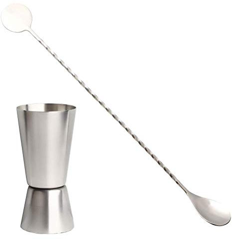 GIVBRO - Cucchiaio da bar con manico lungo, da 25/50 ml, con misurino a doppio piolo, per bar, feste, vino, cocktail e bevande