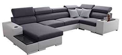 All4All Ecksofa mit Schlaffunktion Porte 358 cm x 205 cm - Wohnlandschaft U-Form - Schlafsofa mit Bettkasten - XXL Sofa - Groß - Gewebe mit Kunstleder - Linke Seite - Grau/Weiß 26