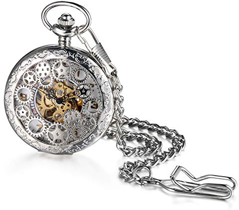 JewelryWe Reloj de bolsillo de cuarzo hueco collar de aleación reloj vintage relojes mecánicos color bronce negro, plateado, Antiguo