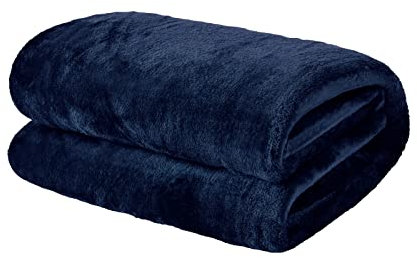 Brentfords Flannel Fleece Throw Blanket for Bed, Super Soft Cosy Warm Navy Blue Throw for Sofa Large Blanket Lightweight Fluffy Single Bed Throws, 120 x 150cm