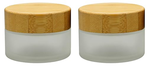 VASANA 2PCS 50ml/50g/1.7oz Environmental Bamboo Lid Frosted Glass Bottle Cream Jars Empty Cosmetic Comtainer For Face Cream Eye Cream Lip Balm Ointments Salves Nail Powder