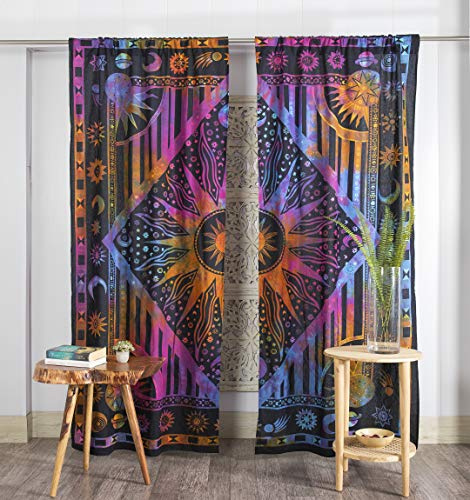 Popular Handicrafts Indische brennende Sonne, Hippie-Mandala-Fenstervorhänge, Batikfärbung, böhmische Sonne, Mond, schöne Vorhänge, Schlafzimmer, Wohnzimmer, Balkon, Volant, Paneele, Violett
