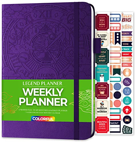 Legend Wochenplaner, 2. Ausgabe, undatiertes Agenda-Tagebuch für Zeitmanagement, Zielsetzung, Produktivität, Aufgaben und To-Do-Listen, A5-Größe, 14 x 21 cm, Hardcover, Violett
