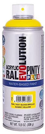 PINTYPLUS 95877 Vernice Spray Evolution Water-Based 520CC Colza, Giallo (RAL 1021 Sunny Yellow), 65 mm