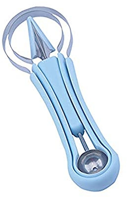 Ailovone Obst-Werkzeugset Aus Edelstahl 4-in-1 Obst-Werkzeug-Set Unverzichtbares Praktisches KüChenwerkzeug Multifunktional Melonen Kugelausstecher für Obstschneider Wassermelonen Messer (Blau)