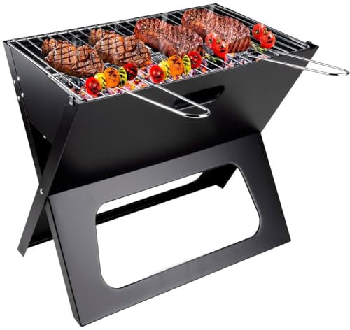Bakaji Barbecue a Carbone Pieghevole BBQ Grill da Viaggio Richiudibile in Acciaio con Griglia e vano Carbonella per Pic Nic Giardino Campeggio Spiaggia Dimensione 46 x 28 x 36,5 cm