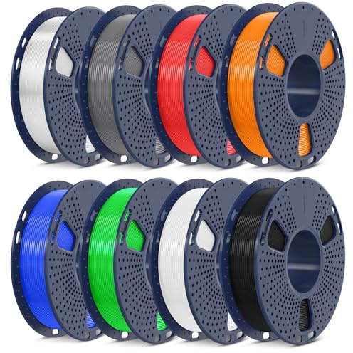 SUNLU 250g PLA Filament 1.75mm Bundle,3D Printer Filament Bundle Multicolor, Neatly Wound PLA Filament, Individually Vacuum Packed,250g Spool,8 Rolls,Black+White+Grey+Transparent+Red+Blue+Orange+Green