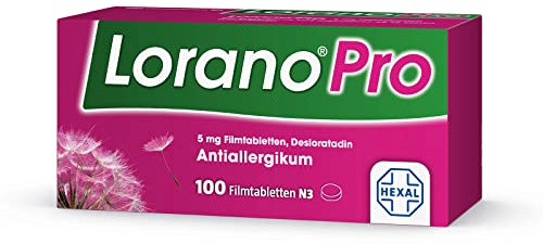 Lorano® Pro | 100 Filmtabletten | Gegen Allergiesymptome| Desloratadin | Macht nicht schläfrig (Häufigkeit Schläfrigkeit auf Placeboniveau. Häufigkeit Müdigkeit 1,2 %), nur 1x täglich, ab 12 Jahren