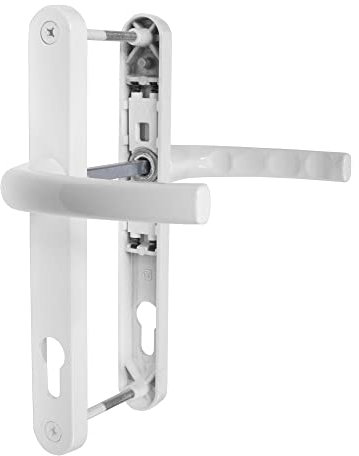 JCP uPVC Door Handle Pair, 211mm Screw Centres, 92 mm PZ Sprung Set, 240mm x 30mm Backplate, White