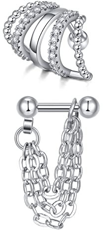 Briana Williams 2stk 16G Knorpel Ohr Piercing Cartilage Edelstahl Helix Tragus Stud Ohrringe Twist Drachenklauen Kette