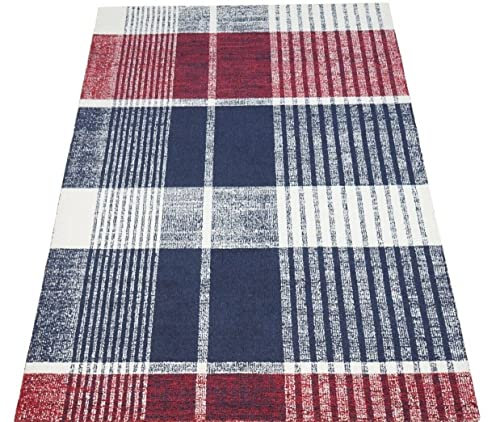 Teppich 100% Wolle Rot Blau Beige 160X230 cm Orientteppich Handgetuftet HT357