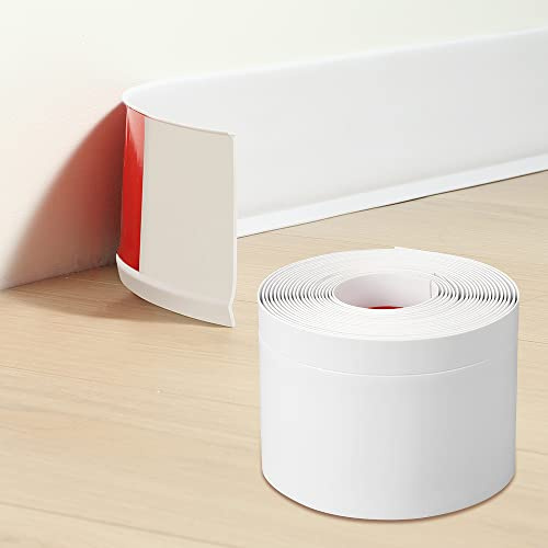 Lifronkit Flexible Baseboard Molding Trim, Self-Adhesive Design Vinyl Wall Base, Peel and Stick Rubber Wall Base Moulding Trim, 4inch(W) x 20feet(L), White