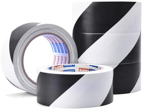ADHES TAPE PURSUIT OF PERFECTION Cinta adhesiva de advertencia para suelo, cinta de seguridad de color blanco y negro, resistente a la intemperie, 50 mm x 32 m, 5 rollos