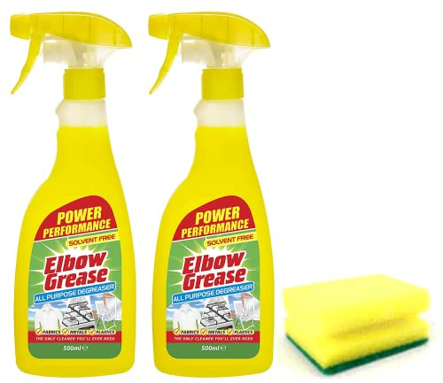 2X Elbow All-purpose Degreaser Spray- 2X 500 ml- Effective Cleaner Formula for Kitchen, Fabric, and Metallic Surfaces with Degreaser Sponge
