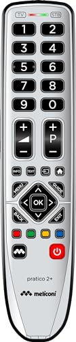 Meliconi - Télécommande Universelle PRATICO 2+ pour 1 TV et 1 décodeur TNT ou Sat - 100% Fonctions d'origine - Corps en Gomme