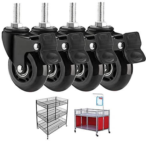 2,5-Zoll-Lenkrollen mit drehbarem Schaft, M8 x 25 mm, M10 x 25 mm, Gewindeschaft, bis zu 200 kg, Möbelrollen, gummierte Trolley-Rolle, geräuschlos, mit feststellbarer Bremse (Größe: M10 x 25