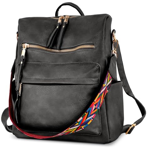 TANTOMI Rucksack Damen Klein, Elegant Cityrucksack Tagesrucksack, Rucksackhandtasche Mittelgroß, Modischer Backpack Women für Reise Schule Arbeit, Dunkelgrau