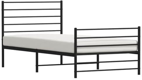 vidaXL Metallbett mit Kopfteil und Ständer schwarz 90x190 cm
