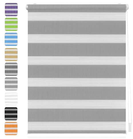 Verdunklungsrollo Klemmfix 110 x 180 cm Hitzeschutz Energiesparend Fensterrollo Zebrarollo Seitenzugrollo inkl. Zubehör für Fenster und Tür, Hellgrau