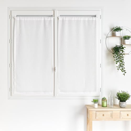 LOJI - Paire de Petits Voilages Droits en Fils Flammés - Polyester - Motif à Motifs - Prêts à Poser avec Ourlet Passe Tringle - Élégants pour Fenêtre Salon Chambre - 60 x 160 cm - Blanc