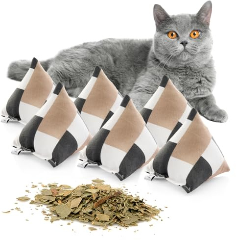 CanadianCat Company | Schmusekissen 6er Set Schmuse-Pyramide XL Karo mit Katzenminze, Katzenkissen, interaktives Katzenspielzeug