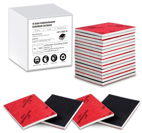 16 Stück Schleifschwamm, 180-2500 Körnung Schleifblock, Weichschaum Sand Block Nass Trocken Schleifpapier für Modell Trockenbau Metall Holz Möbel Polieren