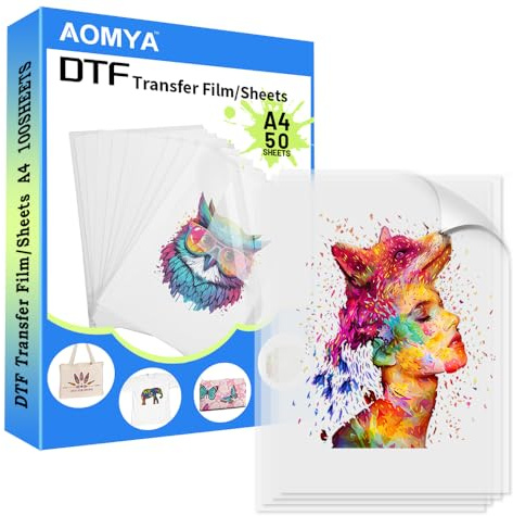 Lot de 50 feuilles de film de transfert A4 DTF, 21,6 x 27,9 cm, papier transparent brillant pour transfert thermique PET pour toutes les imprimantes à sublimation et DTF, film DTF pour sublimation et