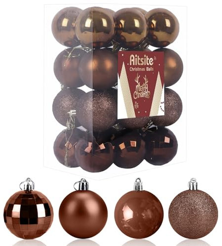 24PCS Boule de Noel, 6cm Boules de Noel Deco Noel Interieur, Arbre De Noël Boules Boule Deco Noel Sapin pour Le Sapin de Noël Décoration Festive de La Maison(Marron)