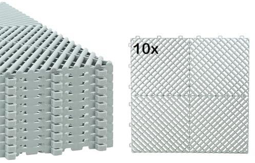 Torado® Garagenboden Belag Fliesen Garagen Boden Matten Werkstatt Kunststoff Belag Werkstattboden Klickfliesen Platten (10 STK. grau)
