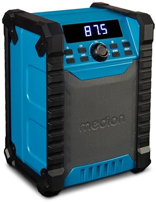 MEDION E65895 Radio de Obra con batería Recargable (Carcasa Robusta, asa de Transporte, Bluetooth, Resistente a Salpicaduras (IP54), Radio FM, AUX) Verde