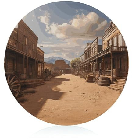 Schneideblock Cowboy Town Glasschneidebretter, runde Schneidematte, tragbare Schneidematten für Küchenzubehör, leicht zu reinigen