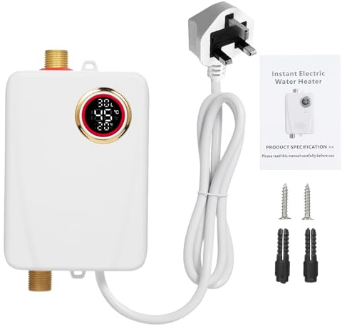 KKnoon Instant Water Heater 3000W 220V White Mini Tankless Instant Hot Water Heater Bathroom Kitchen Washing with Digital Temperature Display for RV Kitchen Bathroom