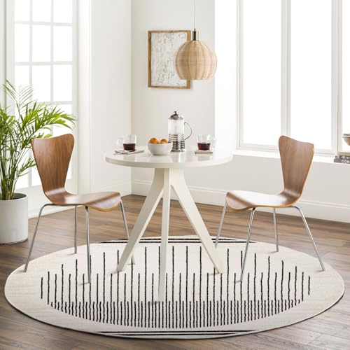 Livabliss Nairobi Boho Teppich für Wohnzimmer & Schlafzimmer, Round 160 cm – Skandinavisch Modern, Geometrisches Muster in Elfenbein, Schwarz, Crème