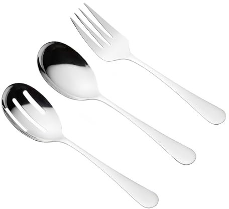 3Pcs Serving Spoon, Large Serving Spoons, Stainless Steel Long Handle Serving Spoons Set, Slotted Table Spoon for Buffet Party Restaurant Banquet and Kitchen Utensils (Silver)