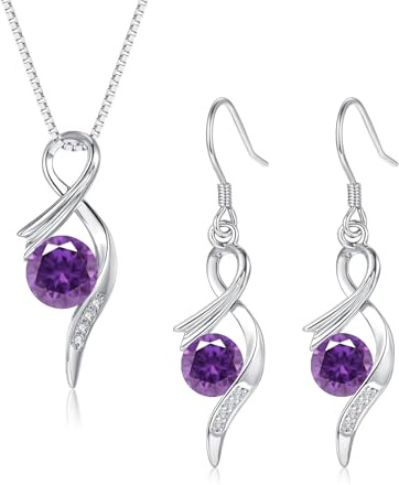 Cangall silver smycken set damer, 925 sterling silver halsband & örhängen hängande set med kubisk zirkon, 45 + 5 cm silverkedja hänge med örhängen silver, kärleksgåva till mors dag jul, Sten