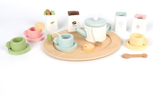 Rebecca Mobili Juego de té de madera para niños, juego de té con tazas, juguetes Montessorianos, juego educativo de imitación, para niños de 3 a 4 y 5 años, idea de regalo para niños – Art. KR9007
