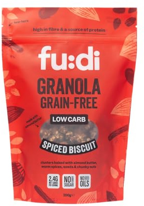 fu:di Low Carb Grain-Free Granola, Spiced Biscuit, 200g | Low Carb, High Fibre, Source Of Protein, No Added Sugar, No Seed Oils, Packed With Pecans, Hazelnuts, Almonds, Vegan